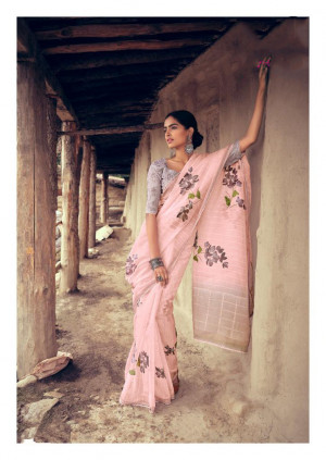 Soft organza silk saree with printed work