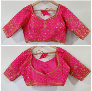 Heavy silk ready made blouse with sequence and aari work