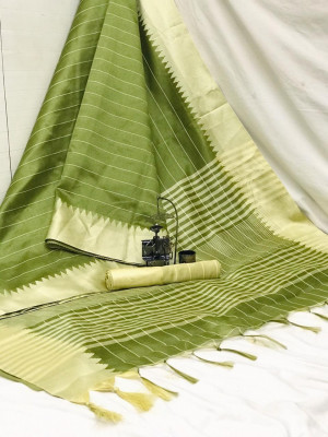 Mahendi green color raw silk saree with  weaving work