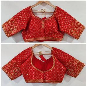 Heavy silk ready made blouse with sequence and aari work