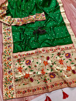 Green color royal paithani silk saree with weaving work