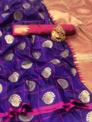 Violet color soft lichi silk saree with pure golden zari weaving work