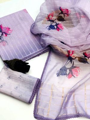 Light purple color soft organza silk saree with printed work