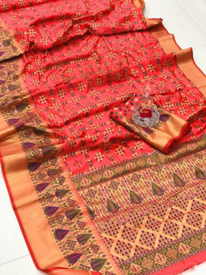 Gajari color soft banarasi silk saree with weaving work