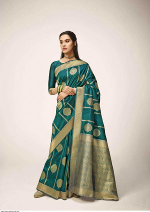 Rama green color kanchipuram silk saree with golden zari work