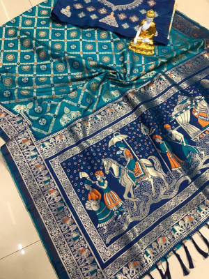 Firoji color soft banarasi silk saree with zari weaving work