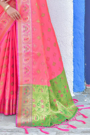Pink color soft banarasi silk saree with meenakari design
