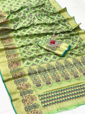 Pista green color soft banarasi silk saree with weaving work