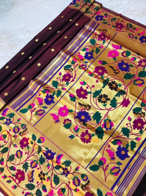 Coffee color paithani handloom silk saree with zari work