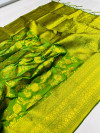 Mehndi green color banarasi silk saree with golden zari weaving work