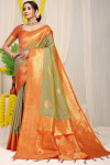 Light mehndi green color banarasi silk saree with zari weaving work