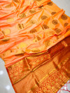 Light peach color banarasi silk saree with golden zari weaving work