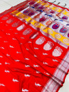 Red color paithani silk saree with silver zari weaving work