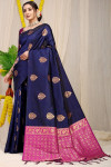 Navy blue color soft banarasi silk saree with zari weaving work