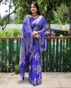 Royal blue color pure hand  bandhej silk saree with zari weaving work