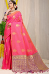 pink color soft banarasi silk saree with zari weaving work