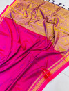 Rani pink color soft muslin silk saree with woven design