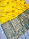 Light yellow color banarasi silk saree with golden zari weaving work