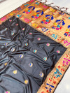 Black color paithani silk saree with golden zari weaving work