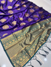 Purple color banarasi silk saree with golden zari weaving work