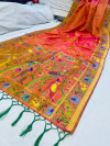 Peach color paithani silk saree with golden zari weving work