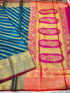 Firoji color kanchipuram silk saree with golden zari weving work