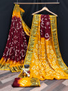 Multi color pure hand bandhej bandhani saree with weaving work