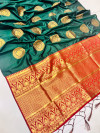 Dark green color banarasi silk saree with golden zari weaving work
