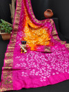 Multi color pure hand bandhej bandhani saree with zari weaving work