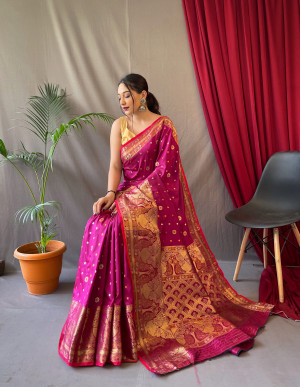 Magenta color soft banarasi silk saree with zari weaving work