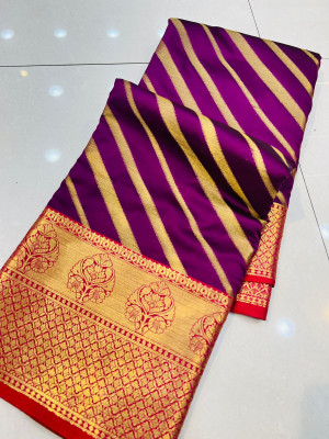 Magenta color kanchipuram silk saree with golden zari weving work