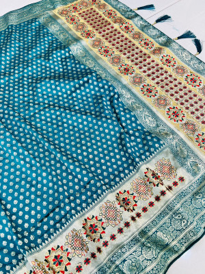 Firoji color banarasi silk saree with golden zari weaving work