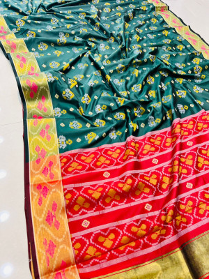 Rama green color patola silk saree with golden zari weaving work