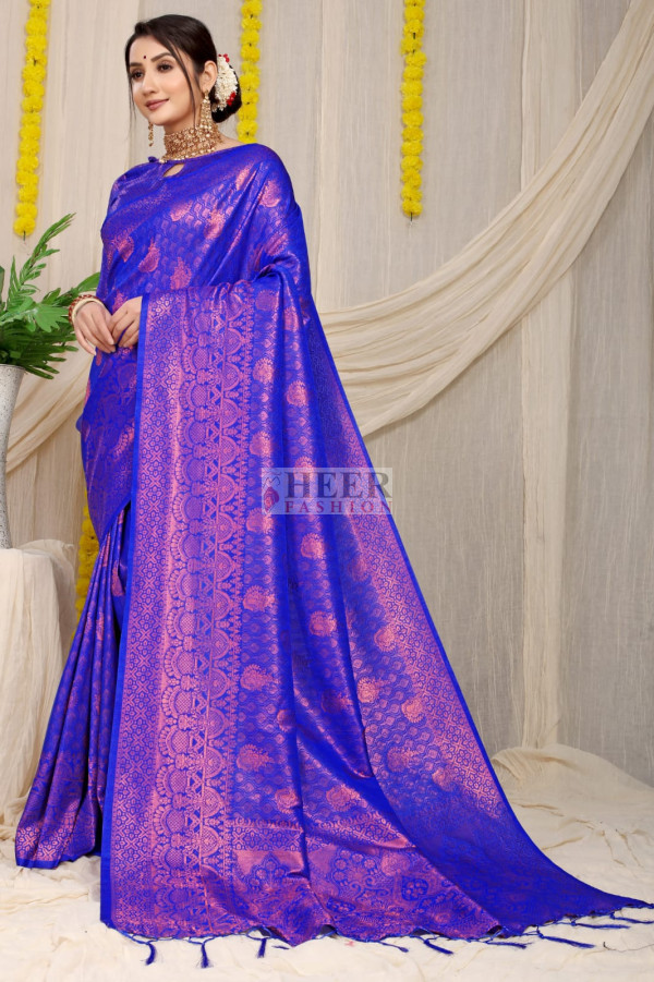 Soft Silk x Gold Zari Saree - Royal Blue