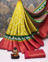 Yellow color pashmina silk saree with digital printed work