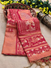 Orange color soft handloom silk saree with woven design