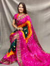 Multi color bandhani silk saree with hand bandhej work