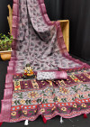 Multi color soft linen cotton saree with digital printed work