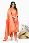 Orange color pure soft silk unstitched dress