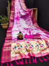 Pink color dola silk saree with shibori print & meenakari weaving work