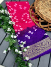 Pink and purple color hand bandhej silk saree with zari weaving work