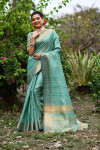 Green color soft maheshwari silk saree with zari weaving work