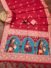 Red color soft handloom raw silk saree with woven design