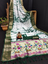 Bottle green color dola silk saree with shibori print & meenakari weaving work