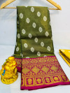 Gray color tissue silk saree with woven design