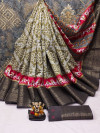 Beige color pashmina silk saree with digital printed work