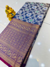 Royal blue color kanchipuram silk saree with woven design