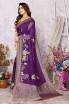 Purple color dola silk saree with zari weaving work