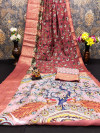 Baby pink color soft pashmina silk saree with kalamkari printed work