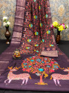 Magenta color soft pashmina silk saree with kalamkari printed work